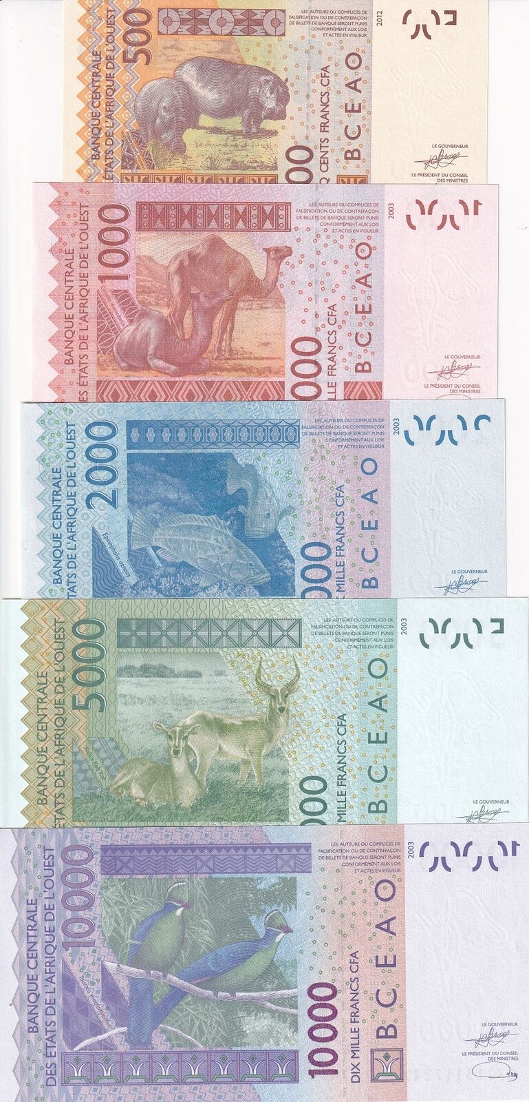 West African States Senegal Set 5 UNC 500 1000 - 10000 2023 2024 P 715K - P 719K