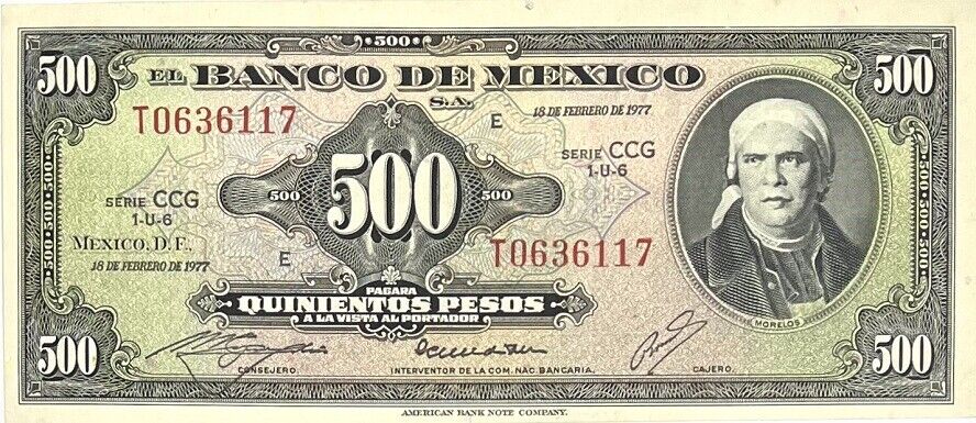 Mexico 500 Pesos 1977 Series CCG P 51 s UNC