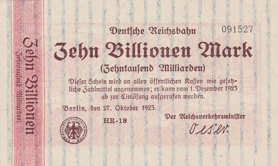 Germany 10 Trillion Mark 1923 P S1030 UNC