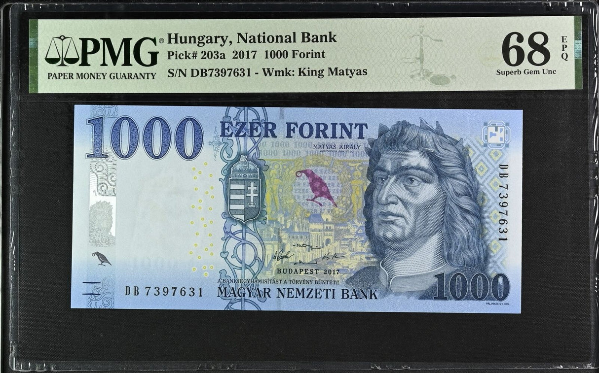 Hungary 1000 Forint 2017 P 203 a Superb Gem UNC PMG 68 EPQ TOP POP