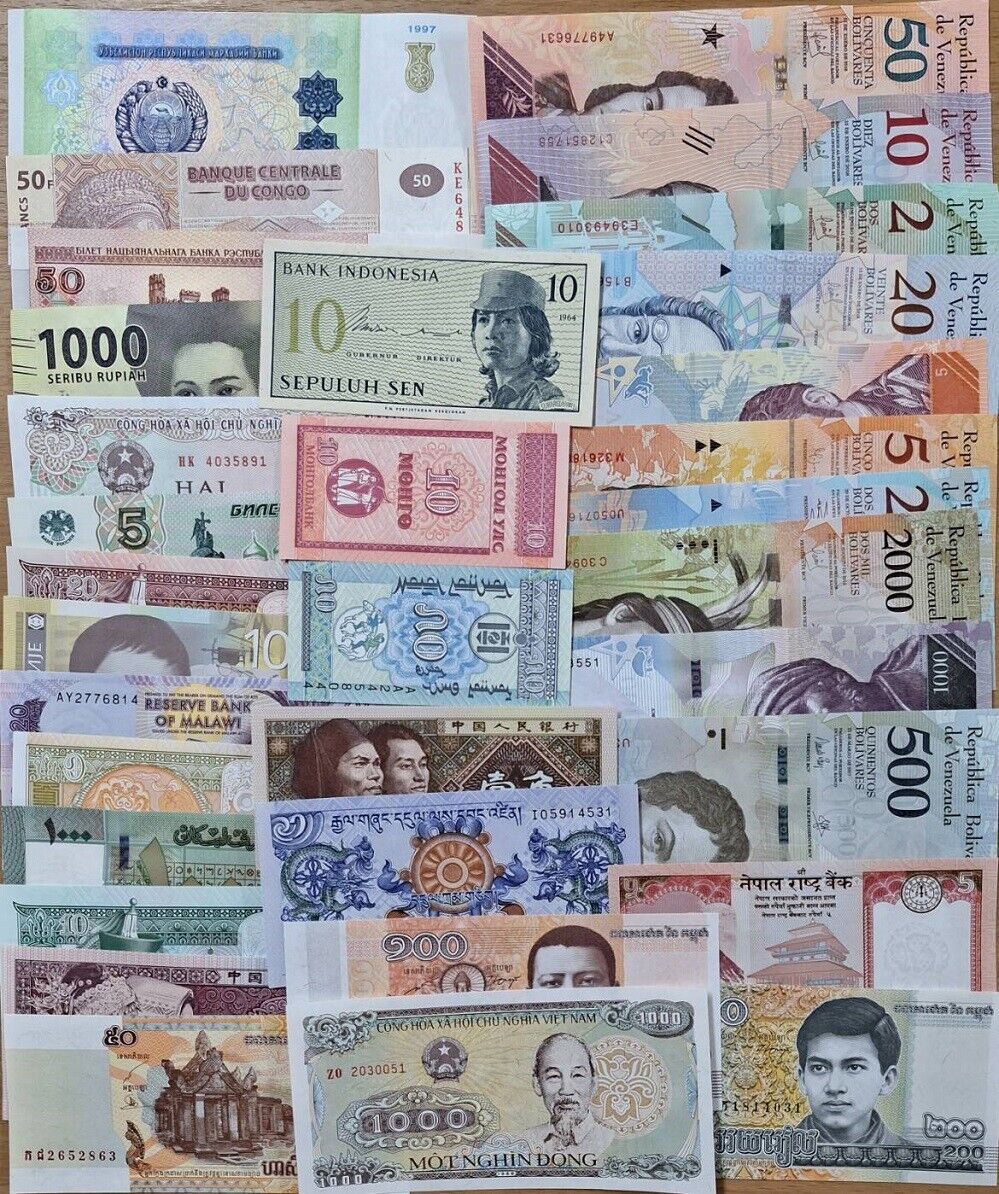 World Banknotes Lot Set 33 Pcs different notes