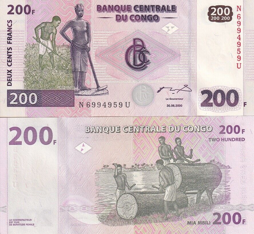 Congo 200 Francs 2000 P 95 a UNC
