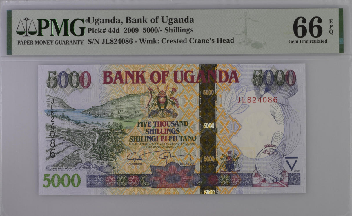 Uganda 5000 Shillings 2009 P 44 d Gem UNC PMG 66 EPQ