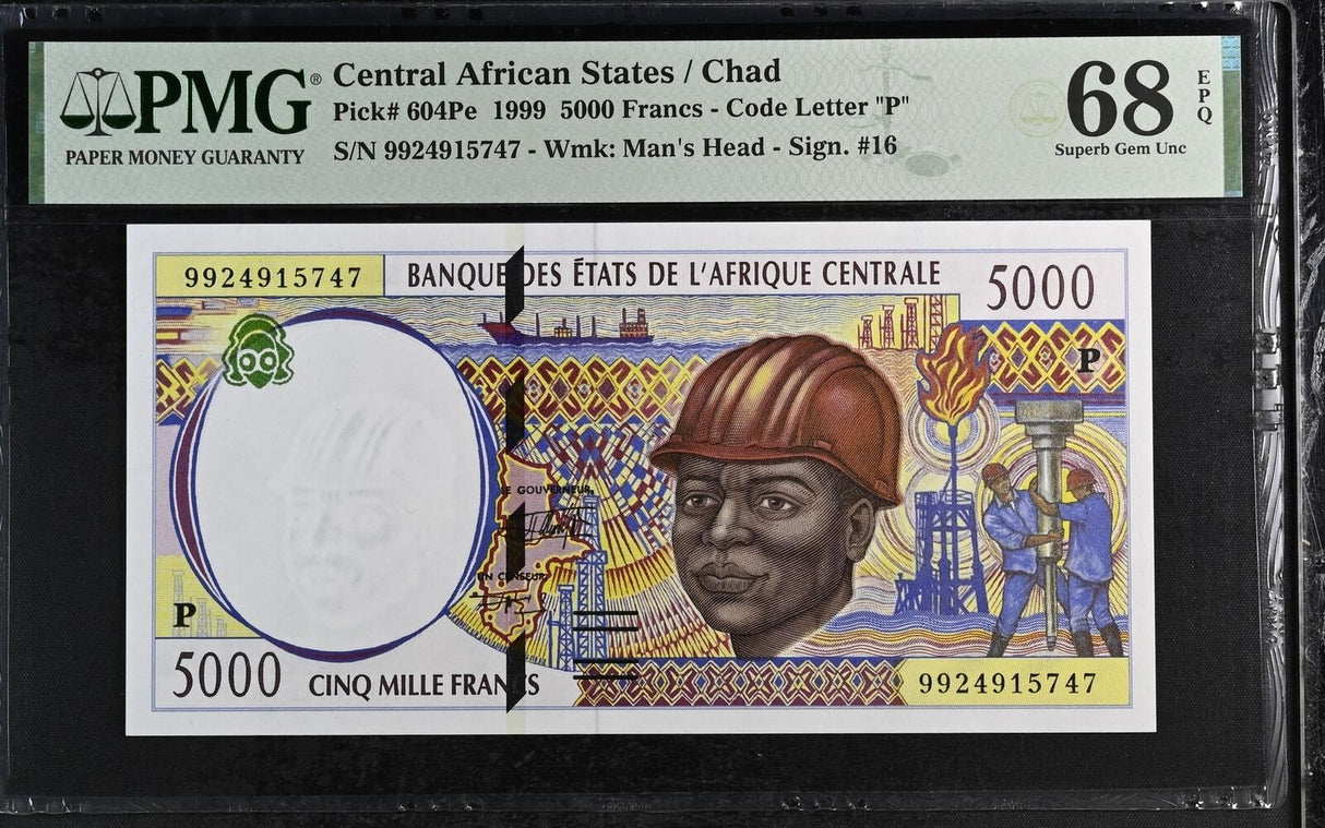Central African States Chad 5000 Fr. 1999 P 604Pe Superb Gem UNC PMG 68 EPQ
