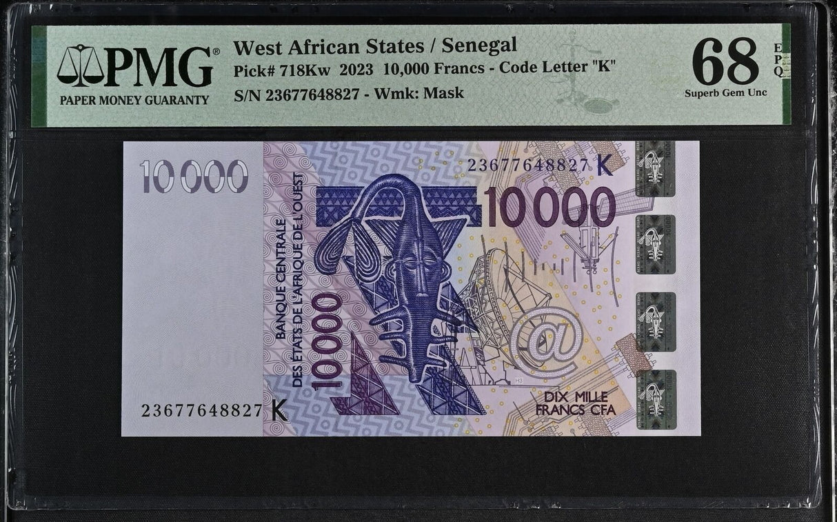 West African States Senegal 10000 Francs 2023 P 718 Kw Superb Gem UNC PMG 68 EPQ