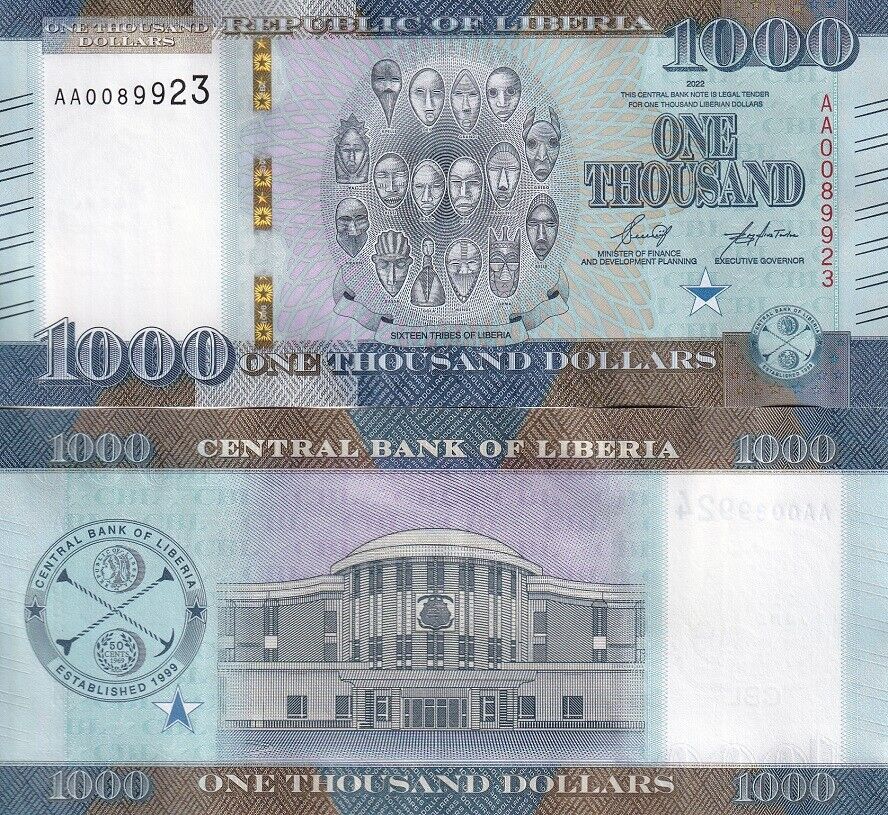 Liberia 1000 Dollars 2022 P 43 UNC