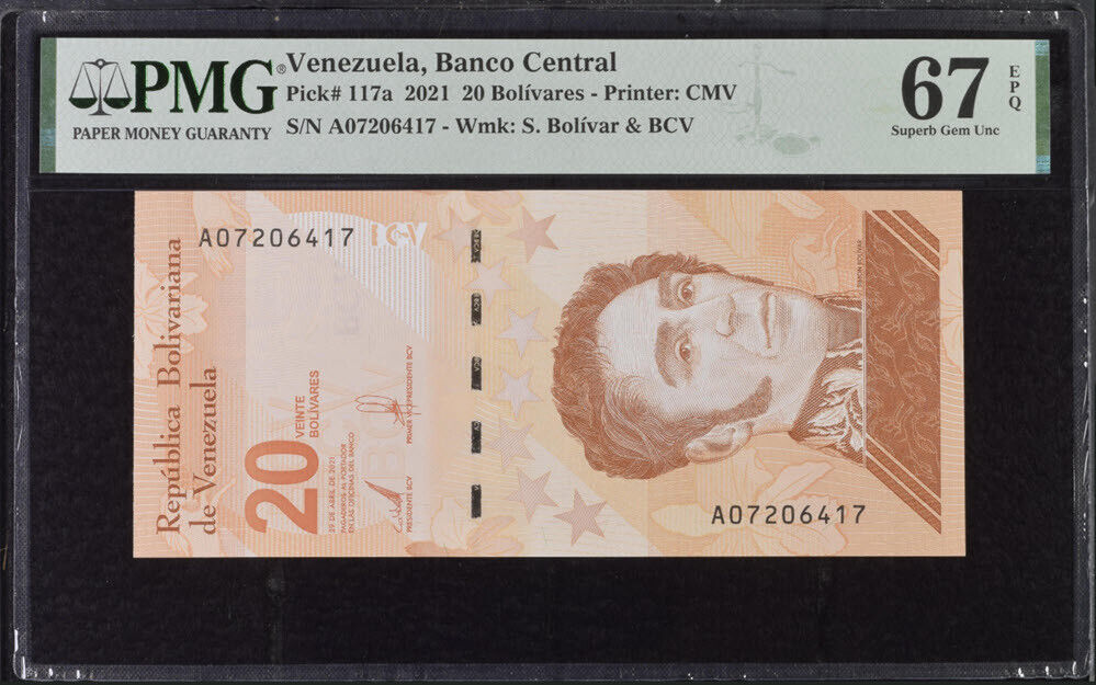 Venezuela 20 Bolivares 2021 P 117 a Superb Gem UNC PMG 67 EPQ