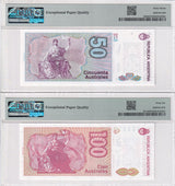 Argentina Set 5; 1-10 50 100 Aus ND 1985 P323-P327 Superb Gem UNC PMG 65-67 EPQ