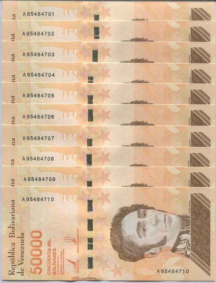 Venezuela 50000 Bolivares 2019 P 111 a Large Security UNC LOT 10 PCS