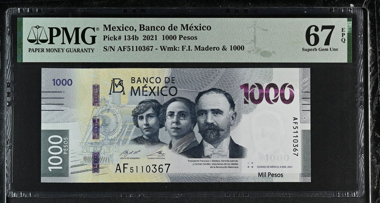 Mexico 1000 Pesos 2021 P 134 b Superb Gem UNC PMG 67 EPQ