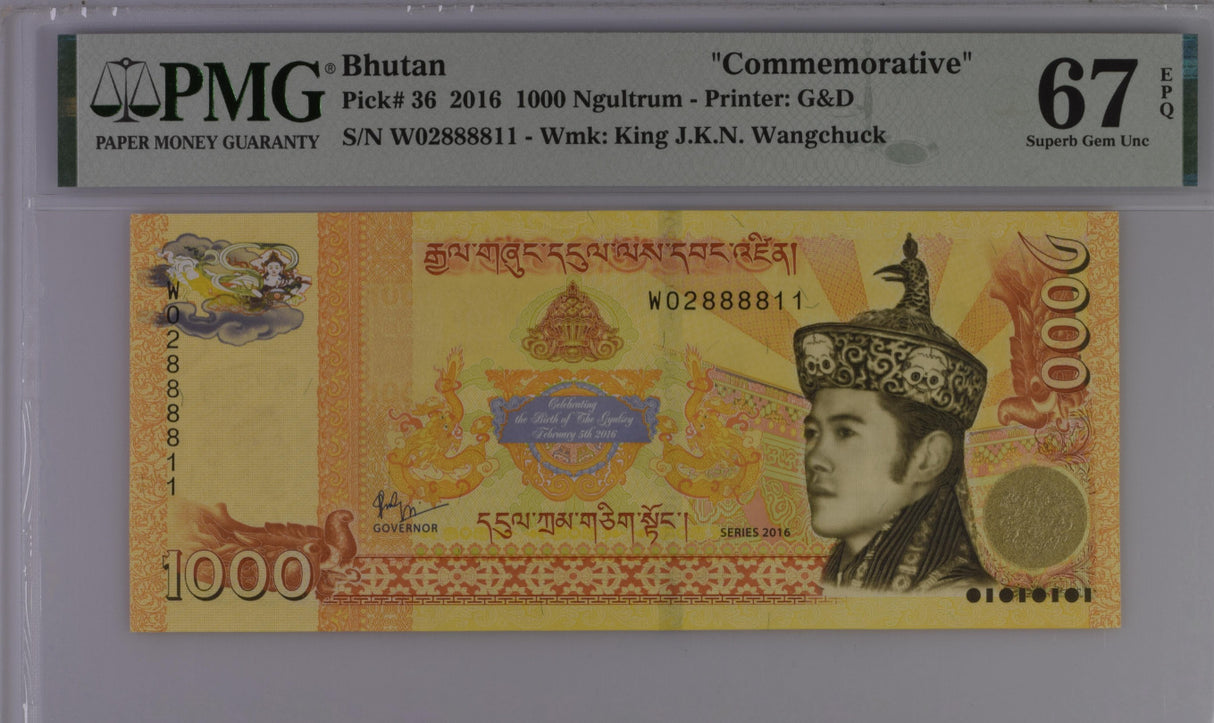 Bhutan 1000 Ngultrum 2016 P 36 Comm. Superb Gem UNC PMG 67 EPQ