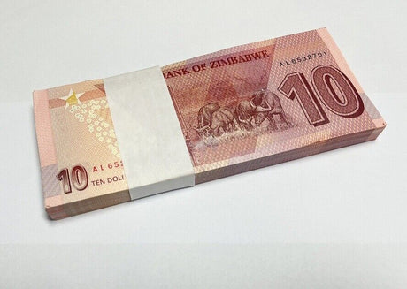 Zimbabwe 10 Dollars 2020 P 103 UNC LOT 100 PCS 1 Bundle