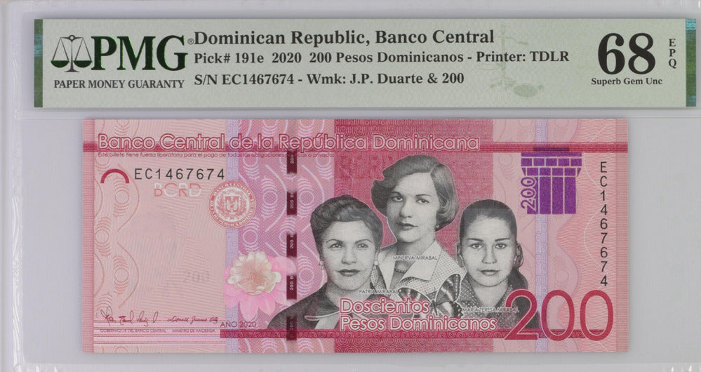 Dominican Republic 200 Pesos 2020 P 191 e Superb Gem UNC PMG 68 EPQ