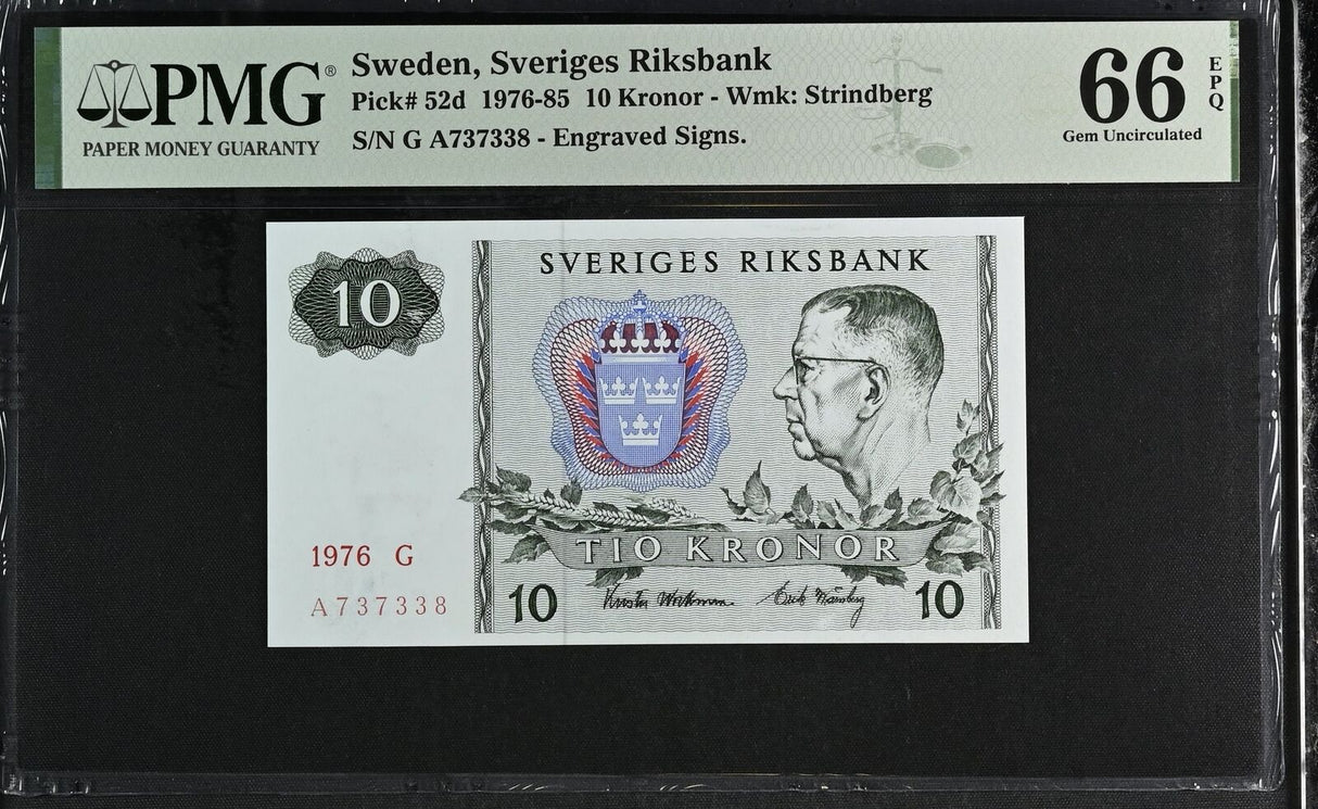 Sweden 10 Kronor 1976 P 52 d Gem UNC PMG 66 EPQ