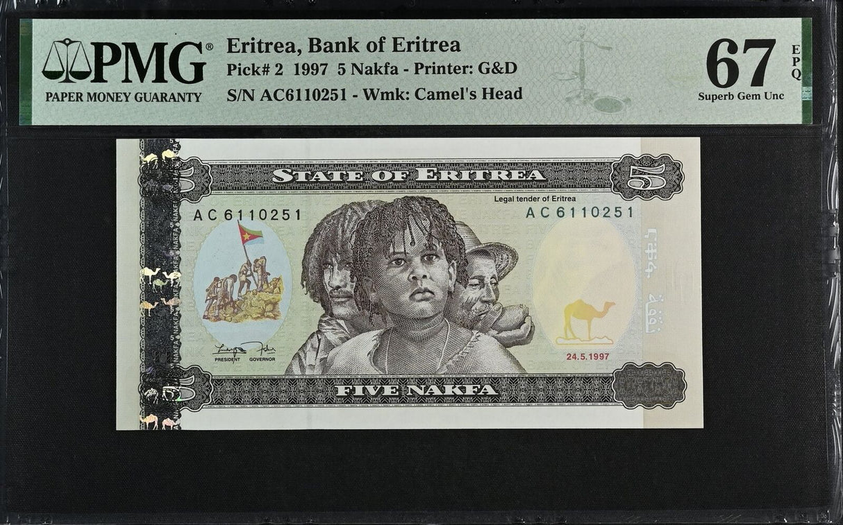 Eritrea 5 Nakfa 1997 P 2 Superb Gem UNC PMG 67 EPQ