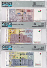 Tajikistan Set 6; 10 20-500 Som 2022 P 21 22 24-27 Superb Gem UNC PMG 66-68 EPQ