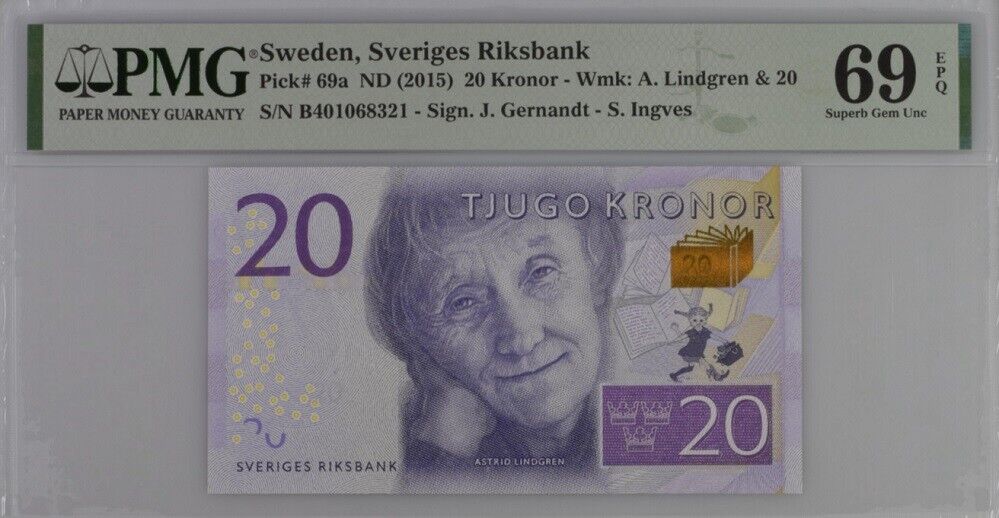 Sweden 20 Kronor ND 2015 P 69 a Superb Gem UNC PMG 69 EPQ