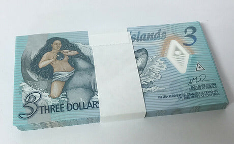 Cook Islands 3 Dollars 2021 P 11 Polymer UNC Lot 25 PCS 1/4 Bundle
