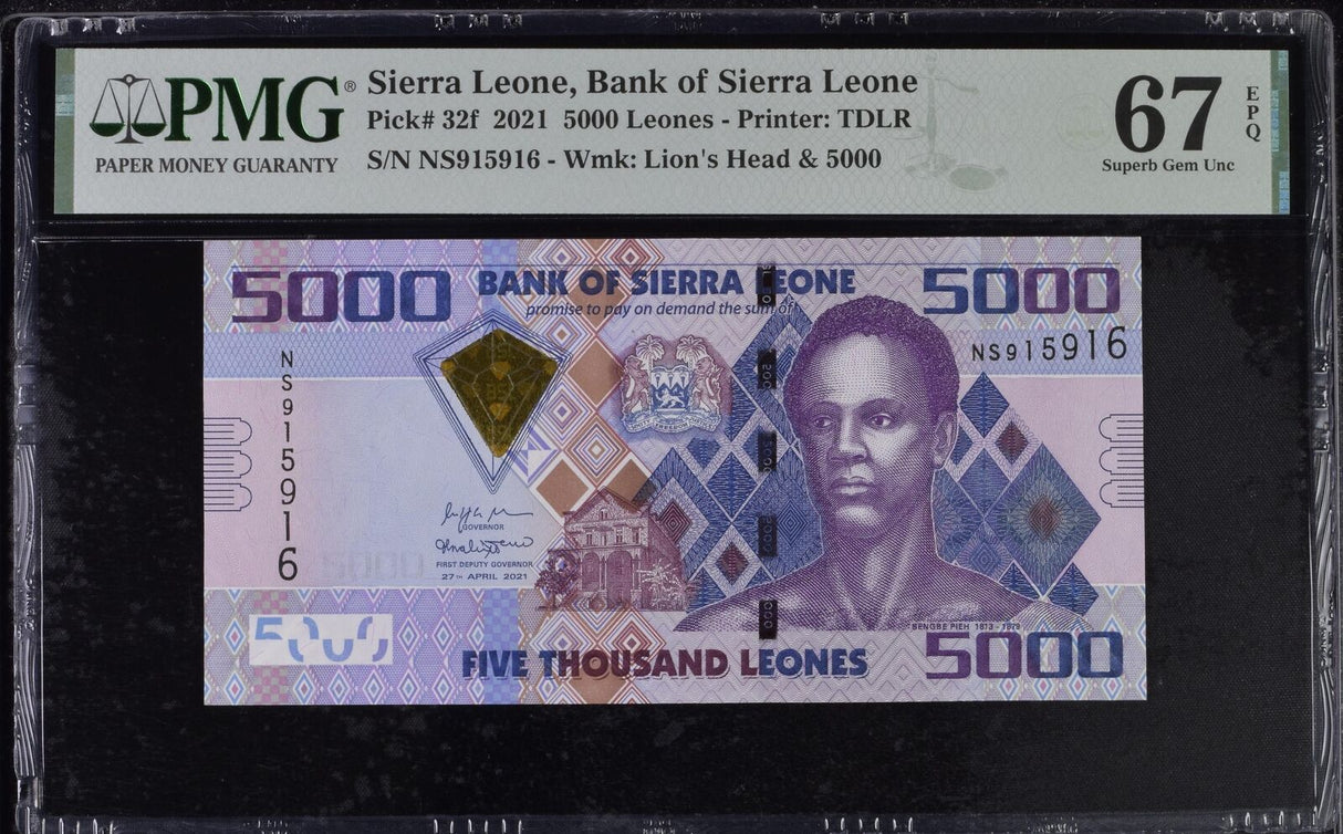 Sierra Leone 5000 Leones 2021 P 32 f Superb Gem UNC PMG 67 EPQ