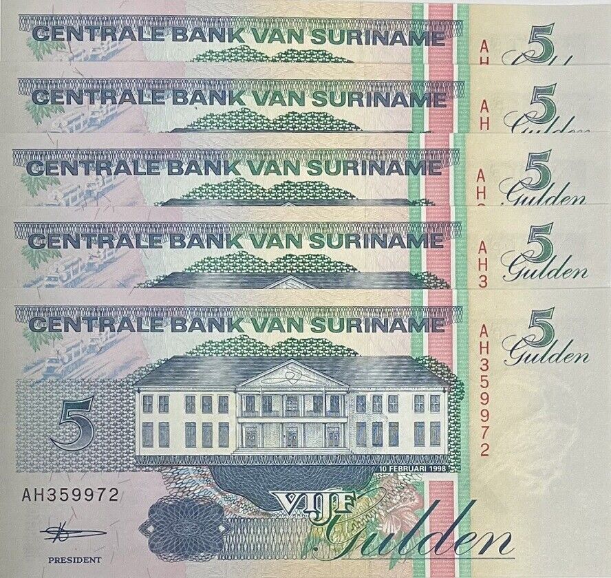 Suriname 5 Gulden 1998 P 136 UNC LOT 5 PCS