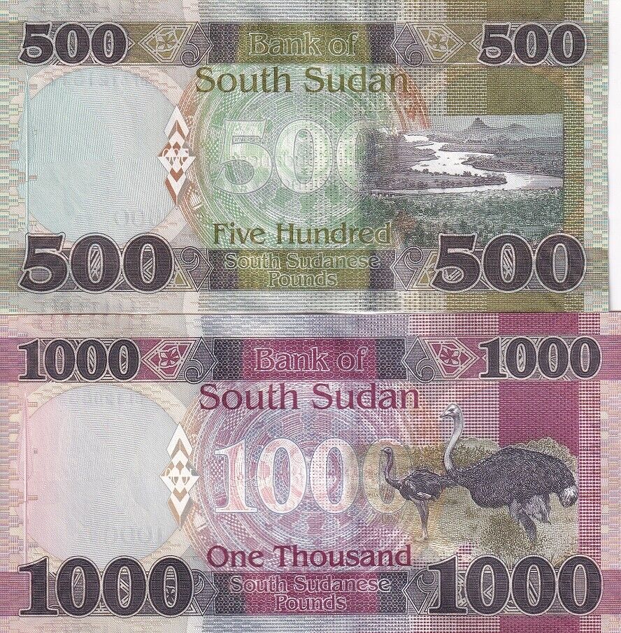 South Sudan Set 2 UNC 500 1000 Pounds 2021 P 16 17 New Sign Lot 5 Set = 10 Pcs