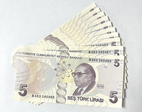 Turkey 5 Lira 2009 / 2013 P 222 Prefix B UNC LOT 10 PCS