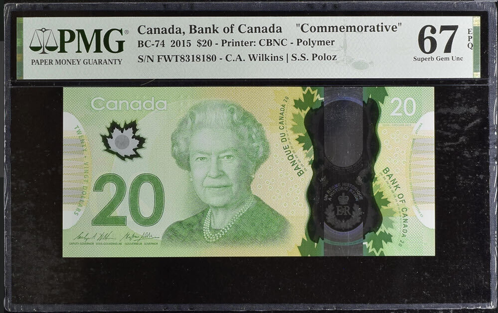 Canada 20 Dollars 2015 Polymer P 111 COMM. Superb Gem UNC PMG 67 EPQ