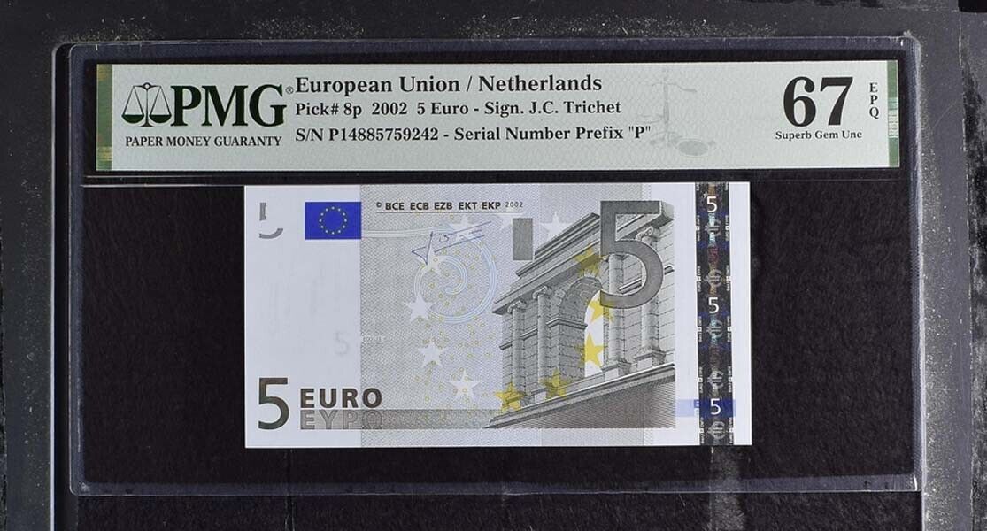 Euro 5 Euro 2002 Netherlands P 8 p Prefix Superb Gem UNC PMG 67 EPQ