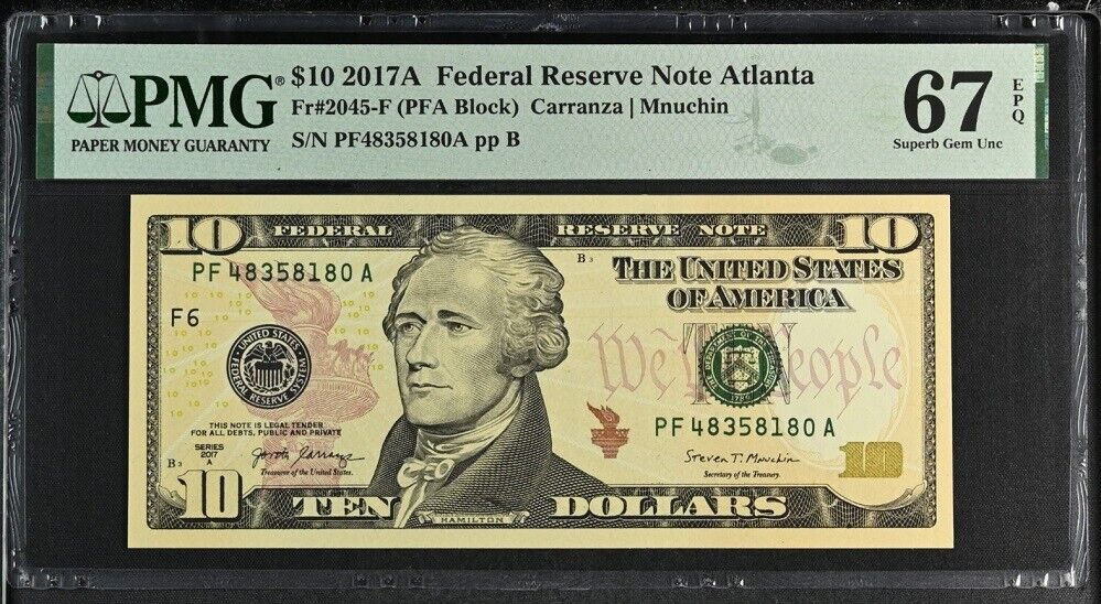United States 10 Dollars USA 2017A P 545B F Atlanta UNC Superb Gem PMG 67 EPQ