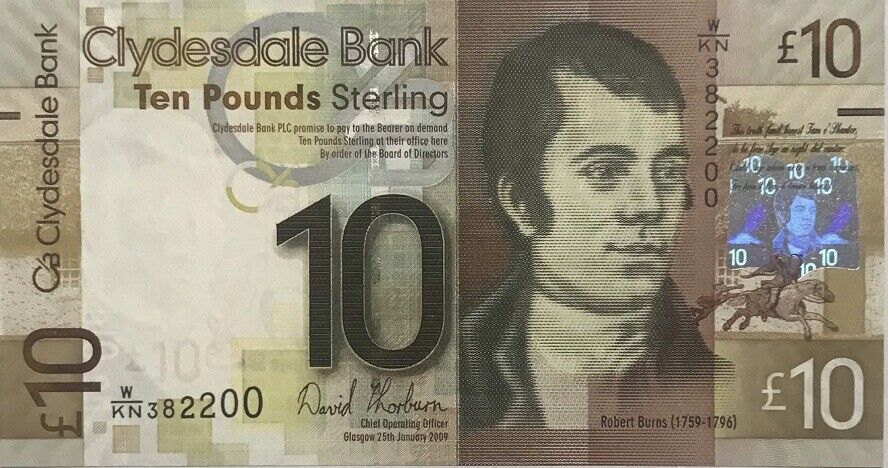 Scotland 10 Pounds 2009 Clydesdale Bank P 229Ja UNC