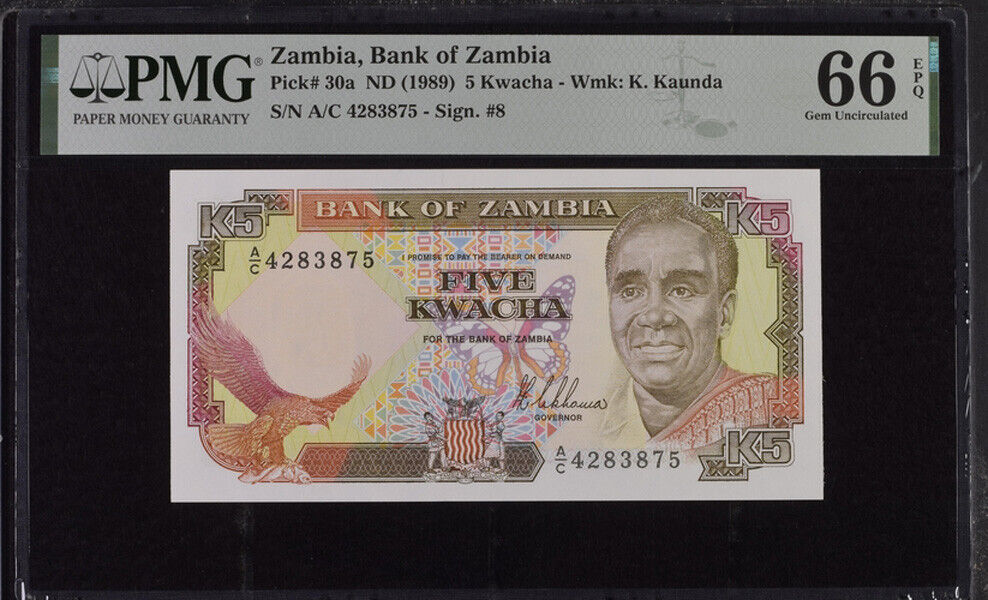 Zambia 5 Kwacha ND 1989 p 30 a Gem UNC PMG 66 EPQ
