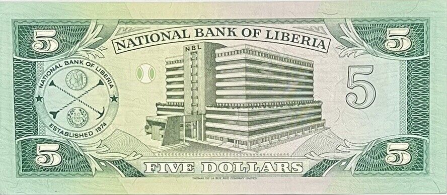 LIBERIA 5 DOLLARS 1989 P 19 XF