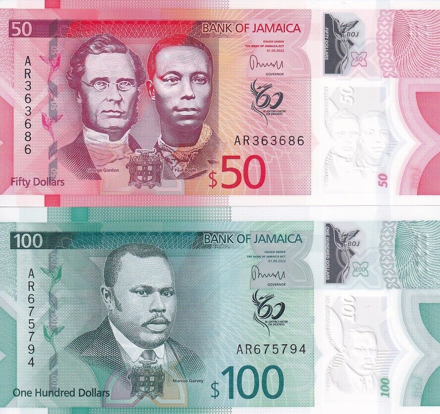 Jamaica SET 2 PCS 50 100 Dollars 2022 / 2023 P 96 97 UNC