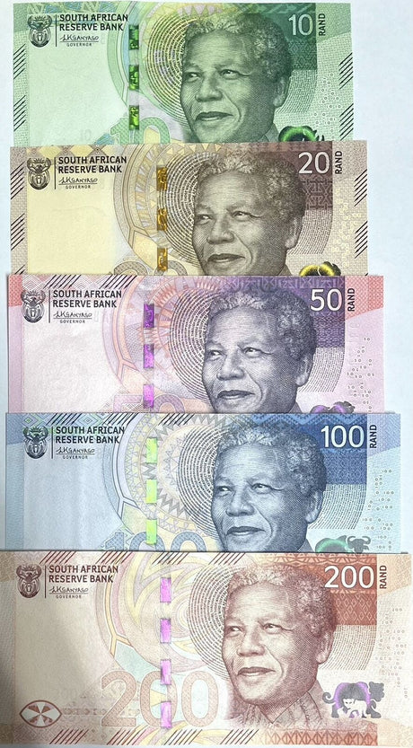 South Africa SET 5 UNC 10 20 50 100 200 Rand 2023 P 148 149 150 151 152 New