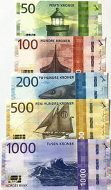 Norway SET 5 UNC 50 100 200 500 1000 Kroner 2016-2019 P 53 54 55 56 57
