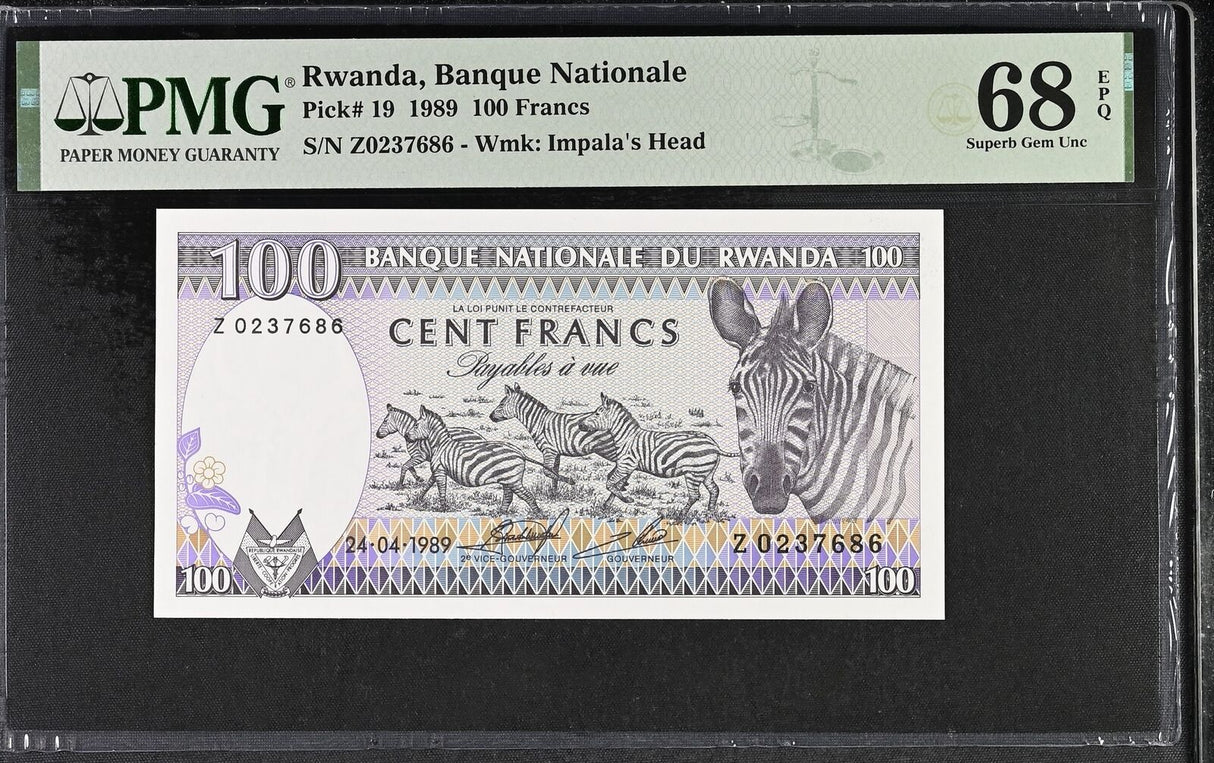Rwanda 100 Francs 1989 P 19 Superb Gem UNC PMG 68 EPQ TOP POP