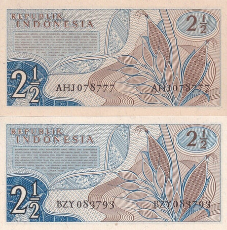 Indonesia SET 2 UNC 2.5 , 2 1/2 Rupiah 1960 1961 P 77 P 79