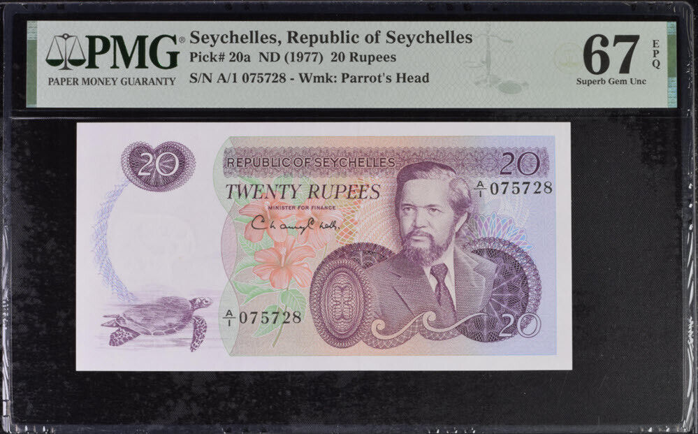 Seychelles 20 Rupees ND 1977 P 20 a Superb Gem UNC PMG 67 EPQ