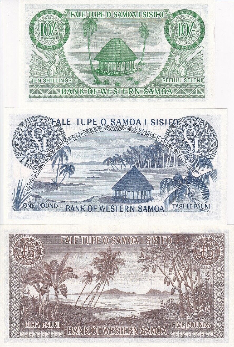 Western Samoa Set 3 UNC 10 Shillings 1 5 Pounds 1963 / 2020 Reprint P 13 14 15