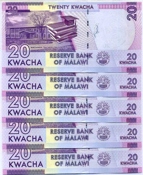 Malawi 20 Kwacha 2019 P 63 UNC LOT 5 PCS