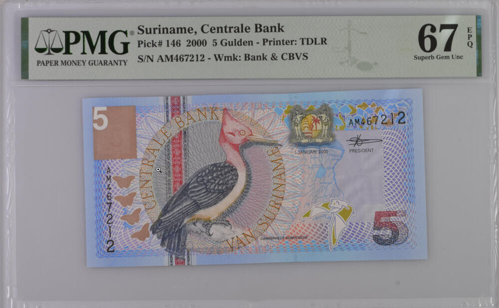 Suriname 5 Gulden 2000 P 146 Superb Gem UNC PMG 67 EPQ