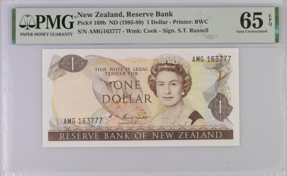 New Zealand 1 Dollar 1985/1989 P 169 b Gem UNC PMG 65 EPQ