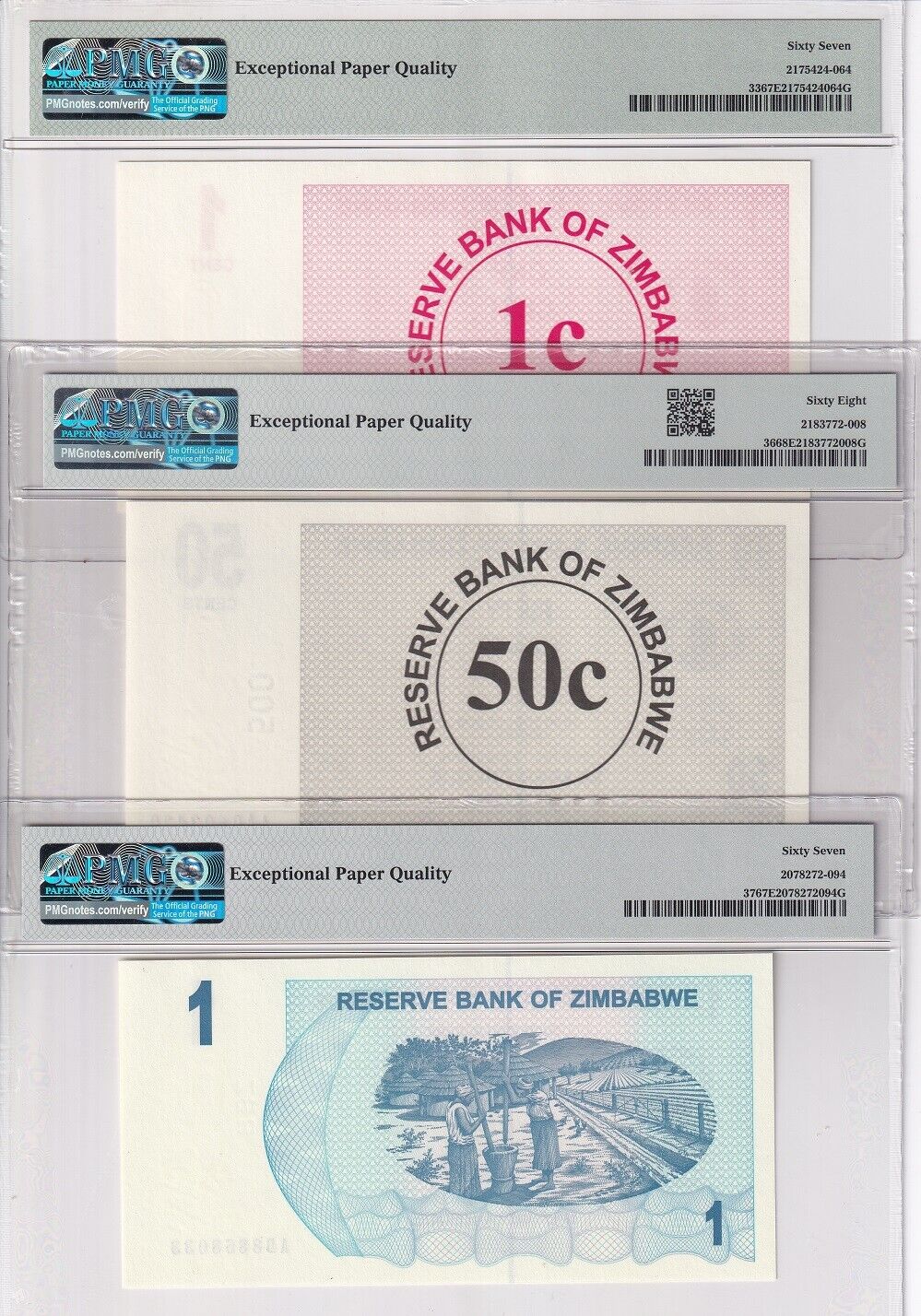 Zimbabwe Set 7; 1 50-1000 10000 Cent Dollars P33-P46 Superb UNC PMG 66 67 68 EPQ