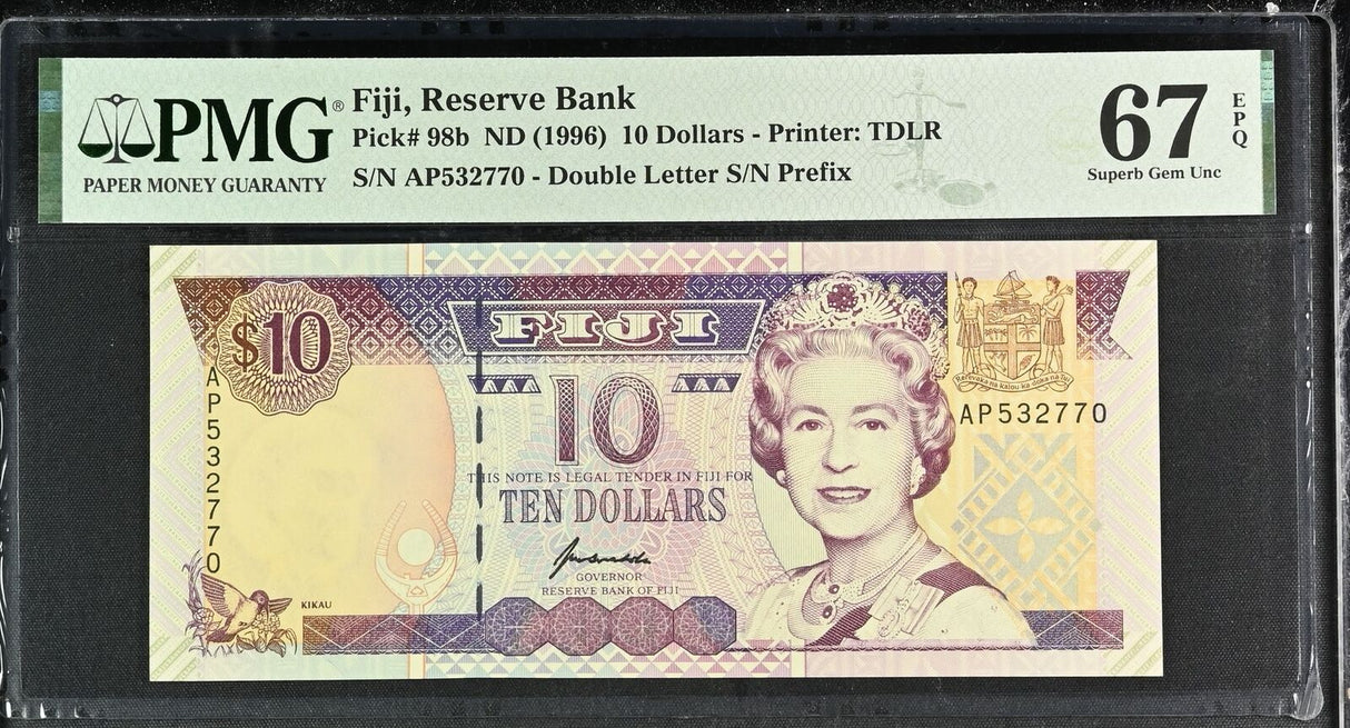 Fiji 10 Dollars ND 1996 P 98 b Superb Gem UNC PMG 67 EPQ