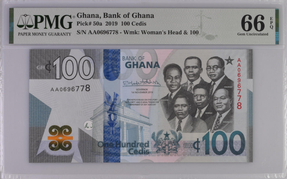 Ghana 100 Cedis 2019 P 50 a Superb Gem UNC PMG 66 EPQ