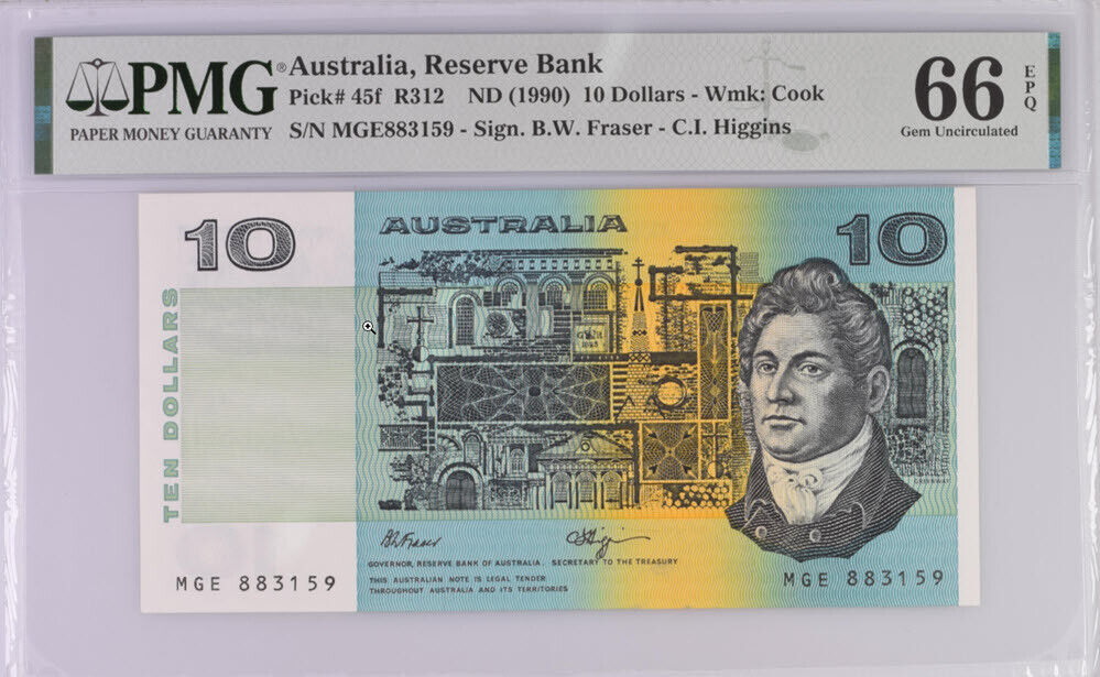 Australia 10 Dollars ND 1990 P 45 f Gem UNC PMG 66 EPQ