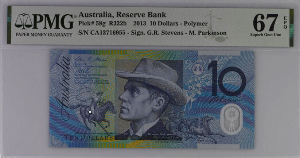 Australia 10 Dollars 2013 P 58 g Polymer Superb Gem UNC PMG 67 EPQ Top Pop