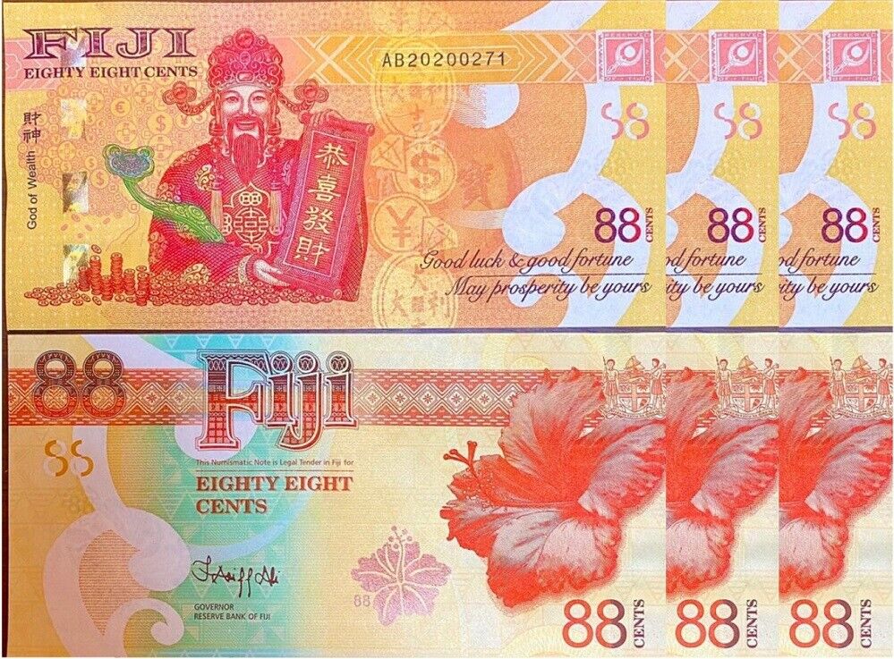 Fiji 88 Cents 2022 God of Wealth Commemorative P NEW UNC LOT 3 PCS