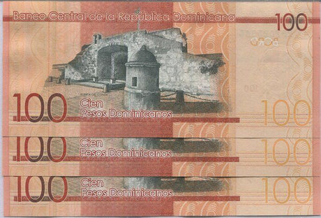 Dominican Republic 100 Pesos 2019 P 190 d UNC Lot 3 PCS