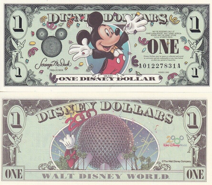 Disney 1 Dollar 2000 Series A Mickey Millennium Disney World UNC